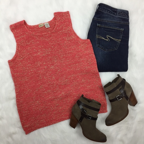 Peachy Orange Sleeveless Woven Knit Top Size XL - Picture 1 of 8